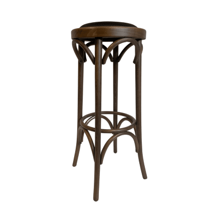 Paris barkruk antiek gebeitst zwart gestoffeerd met nagels